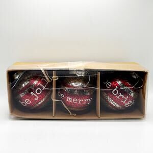 Rare Primitives By Kathy Round 3” Hanging Ornament Be Bright Christmas Set of 3